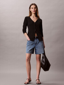 Slim Ribbed Cotton Cardigan, Black, hi-res