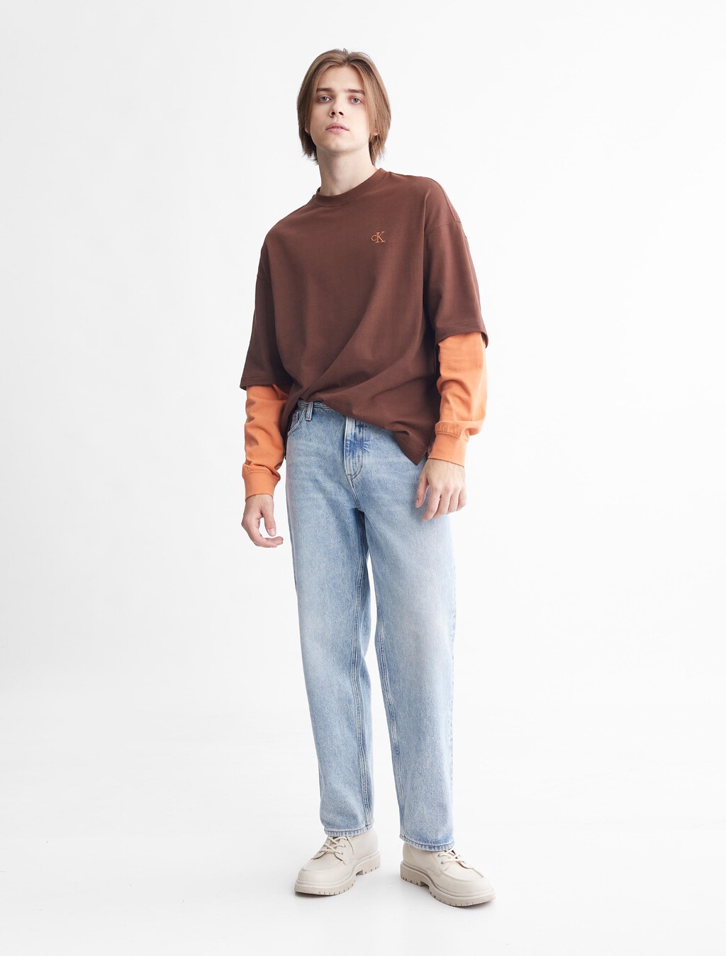 Connected Layers Contrast Sleeve Tee, Dark Chestnut, hi-res