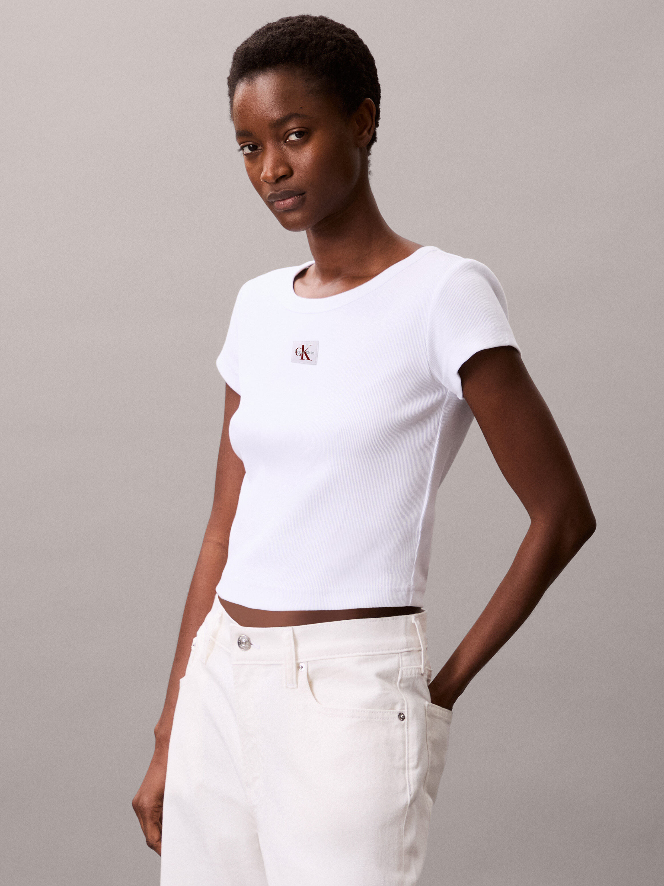 売れ筋商品|||カルバンクライン ニット&セーター アウター レディース Women's Cotton Ribbed Monogram-Logo Polo Top Tofu Calvin Klein Womens Outerwear Ribbed Cap Sleeve Polo Shirt