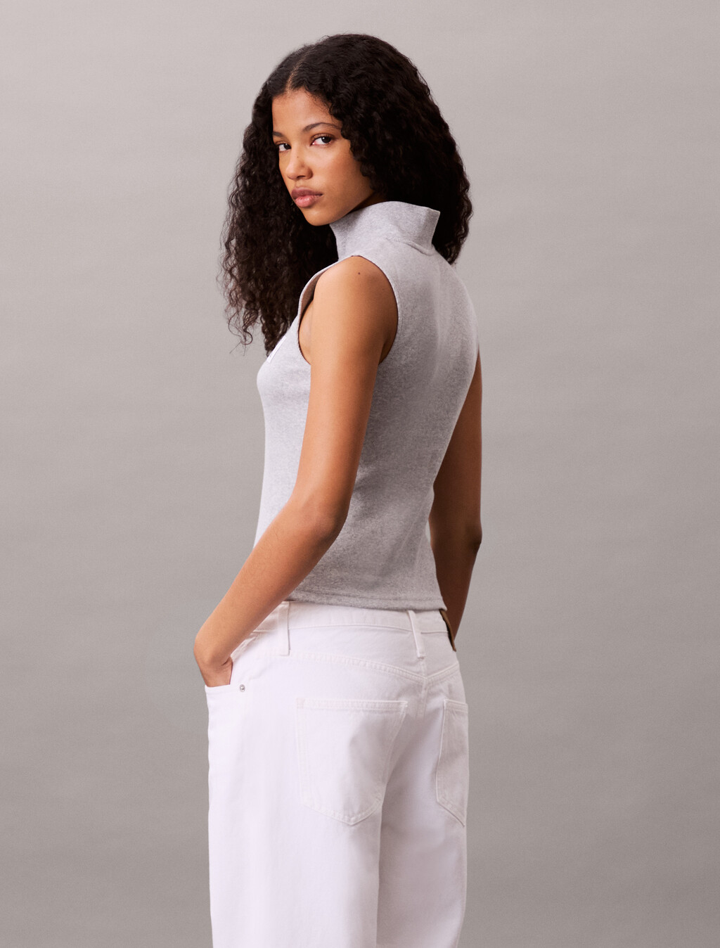 Sleeveless Quarter Zip Top, BC06 Grey Heather, hi-res