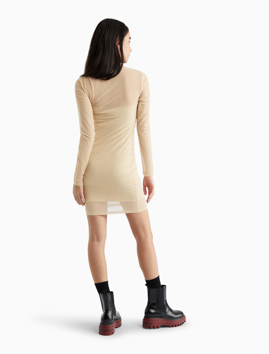 Second Skin Double Layer Satin Sheer Dress, Warm Sand, hi-res