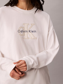 Long Sleeve Denim Appliqu&eacute; Monogram Logo T-Shirt, Bright White, hi-res