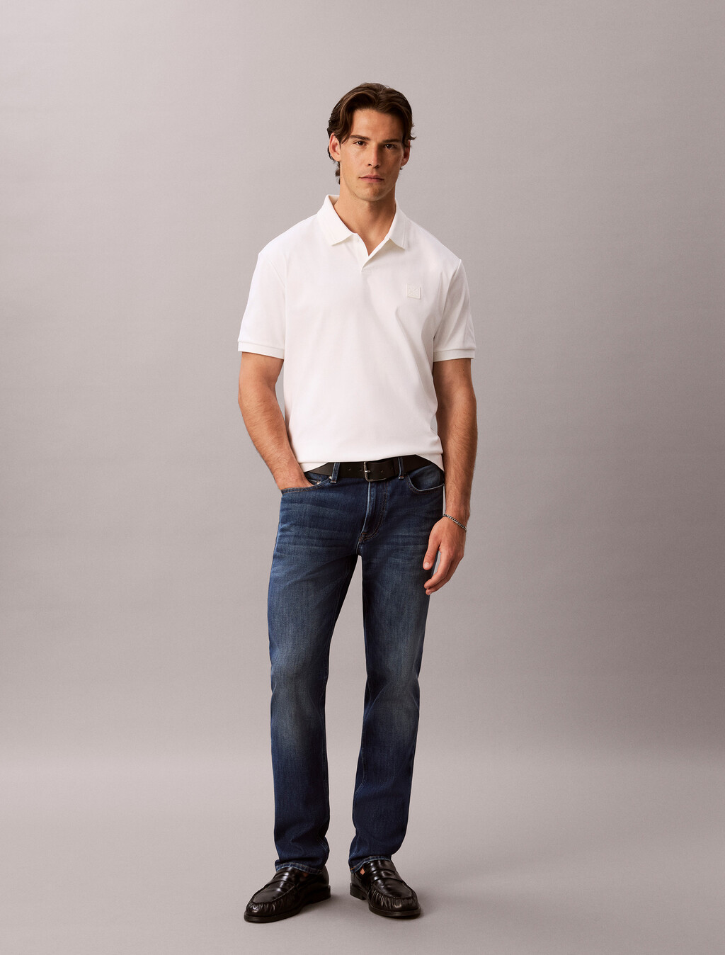 Mercerized Double Knit Cotton Polo, Bright White, hi-res