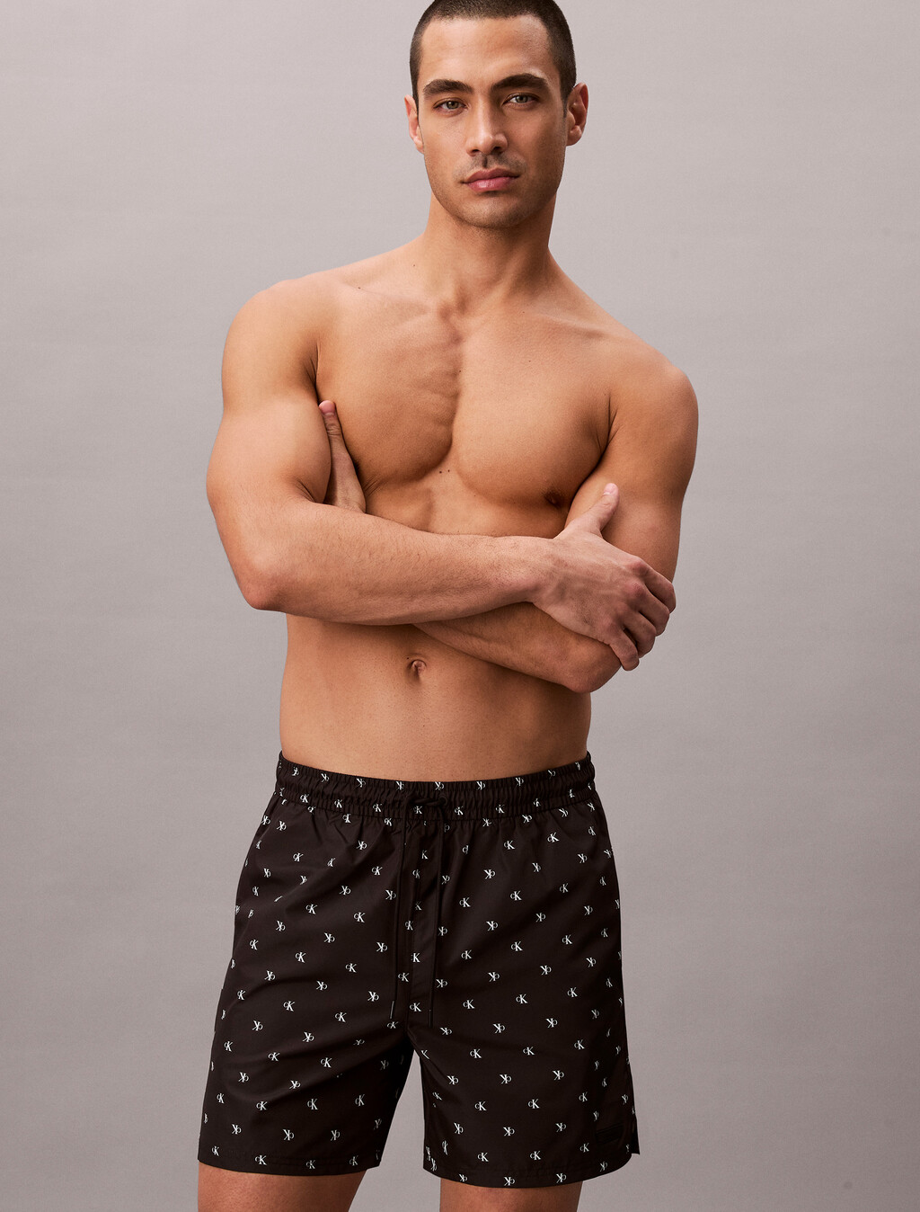 Solid Swim Shorts, 17496 DIAMOND LOGO BLACK, hi-res
