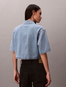 Boxy Cropped Denim Shirt, VINTAGE MOSS, hi-res