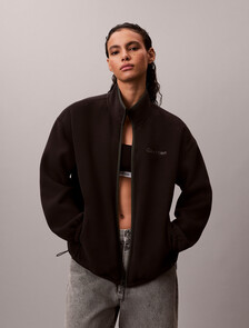 Fleece Relaxed Mock Neck Jacket, Black, hi-res