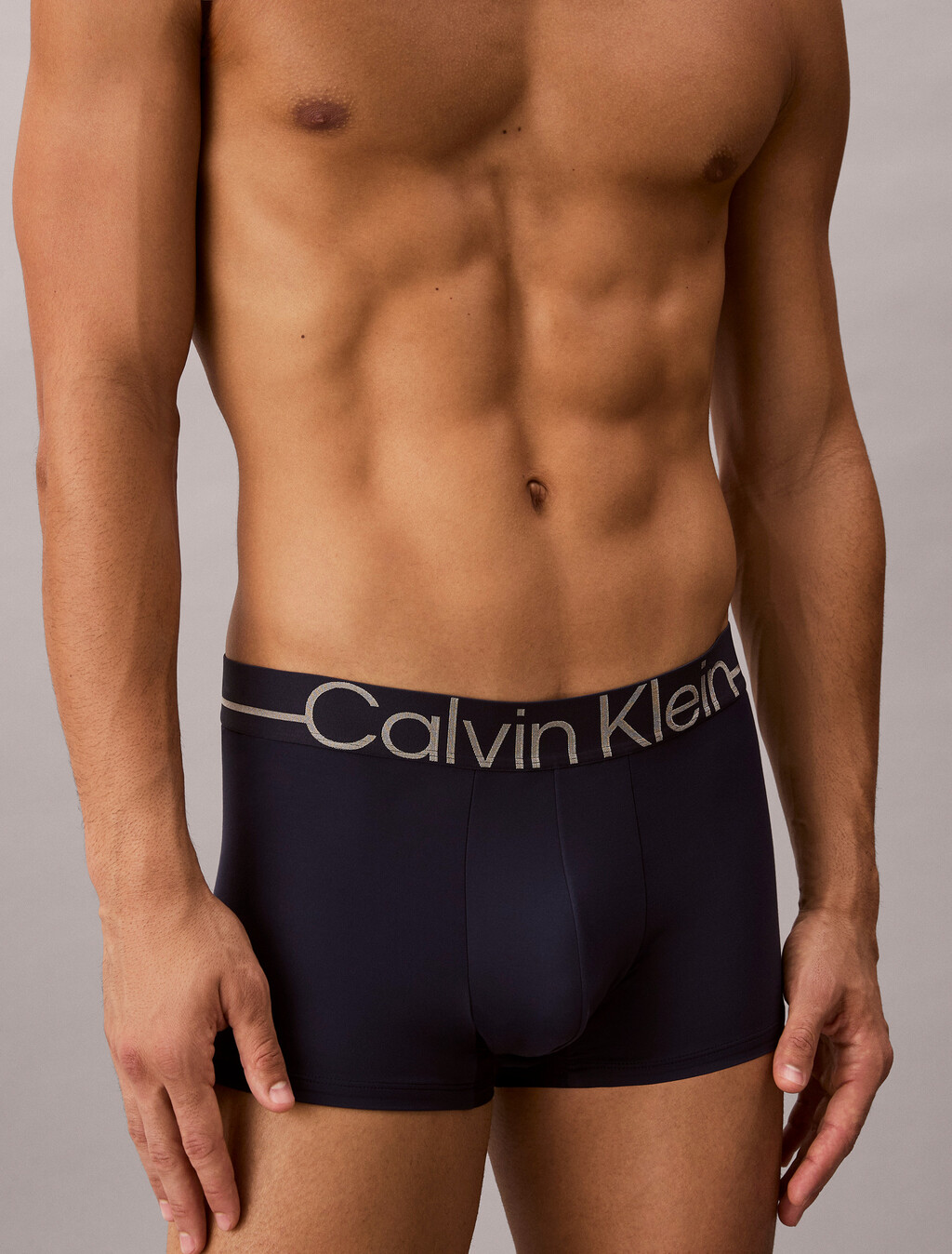 Icon Microfiber Stretch Metallic Low Rise Trunk, Blue Shadow, hi-res