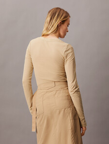 透視針織長袖上衣, Pale Khaki, hi-res