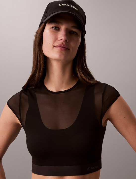 Cropped Performance Mesh Sports Bra Top