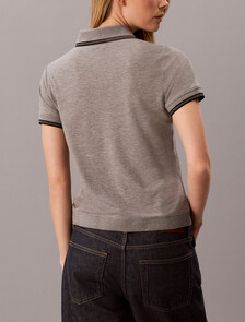 珠地條紋飾邊 Polo 衫, Medium Grey Heather, hi-res