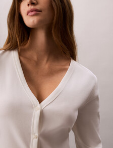 Slim Ribbed Cotton Cardigan, Bright White, hi-res