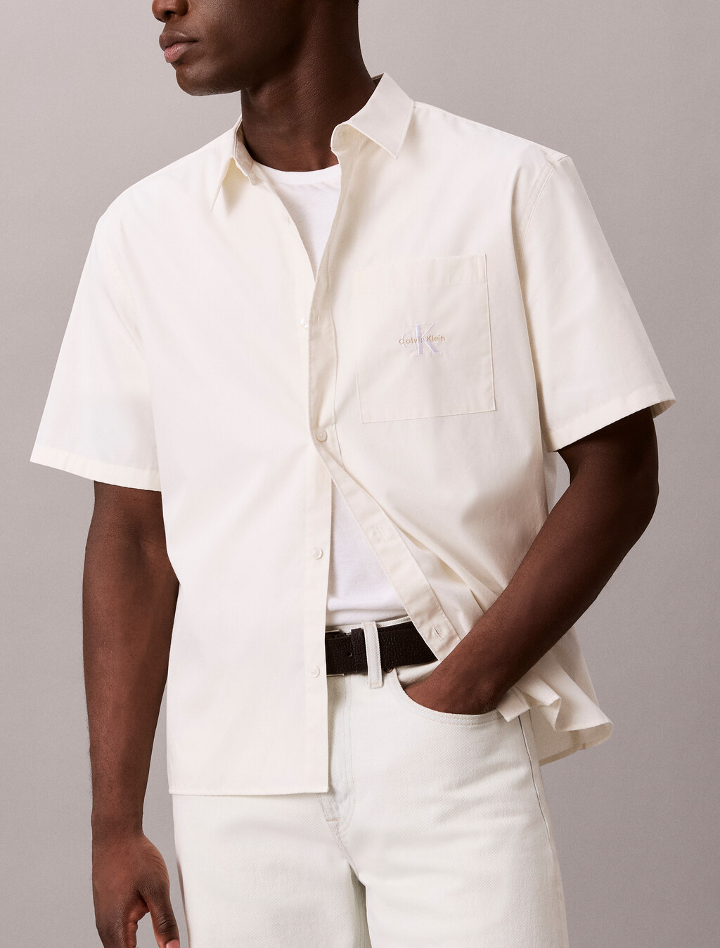 Washed Cotton Poplin Relaxed Shirt, Tofu, hi-res
