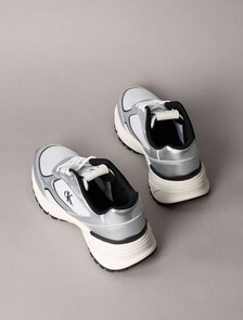 Trailblazer &mdash; Mesh Mix Runner Trainers, Silver/Black/Bright White, hi-res