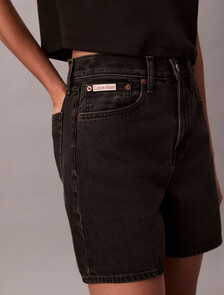 High Rise A-Line Denim Shorts, CK ESSENTIAL BLACK, hi-res