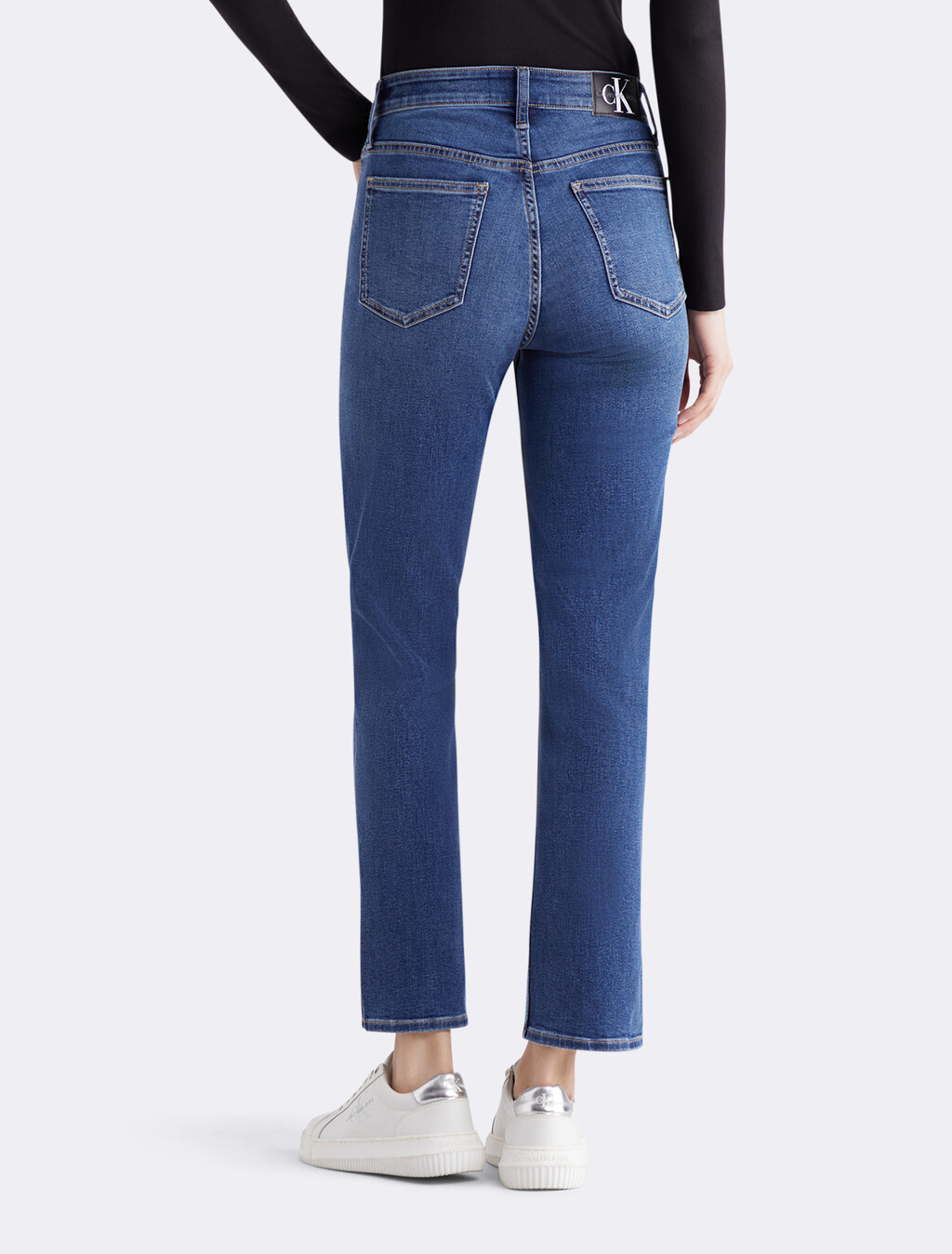 High Rise Split Hem Slim Straight Jeans, 082 DARK BLUE, hi-res