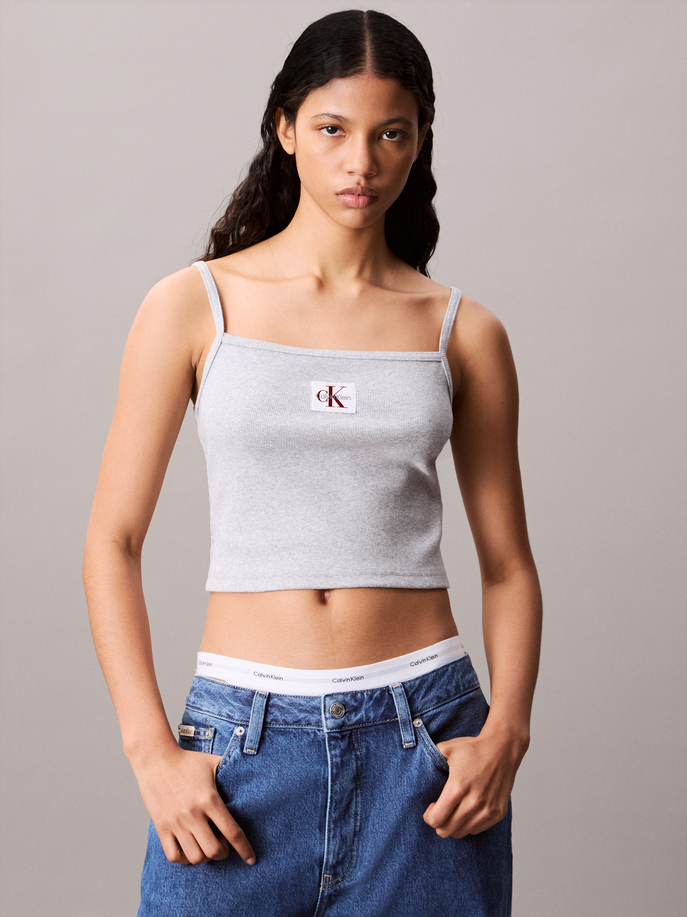 Woven CK Monogram Label Rib Knit Camisole | grey | Calvin Klein Taiwan