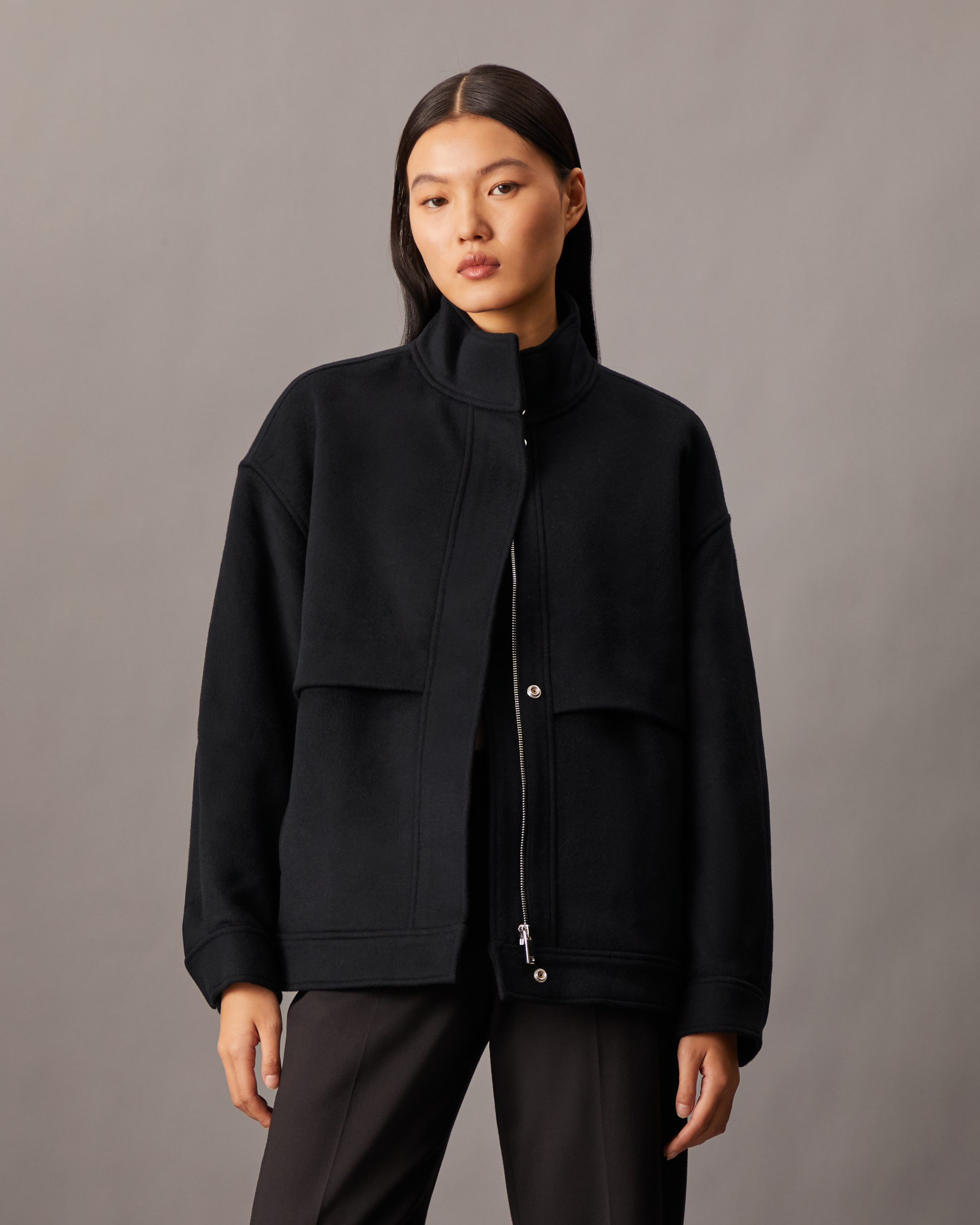 Cashmere Wool Blend Short Bomber Jacket | black | Calvin Klein Taiwan